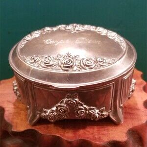 Vintage "Carpe Diem" Silver Plated Musical Jewelry Trinket Box 5"x4"x3"